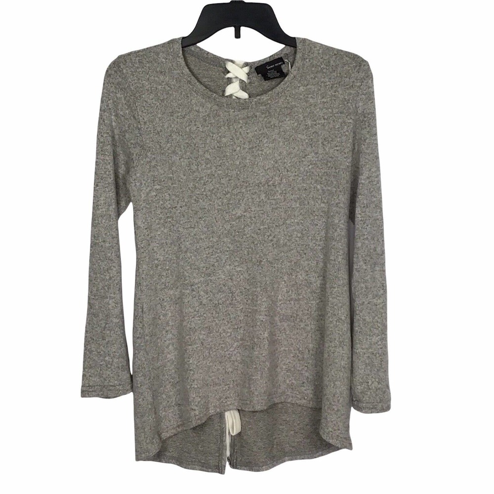 Pure Rebel Marled Hi Lo Lace up Back Top Heather Gray Long Sleeve Soft Cotton S